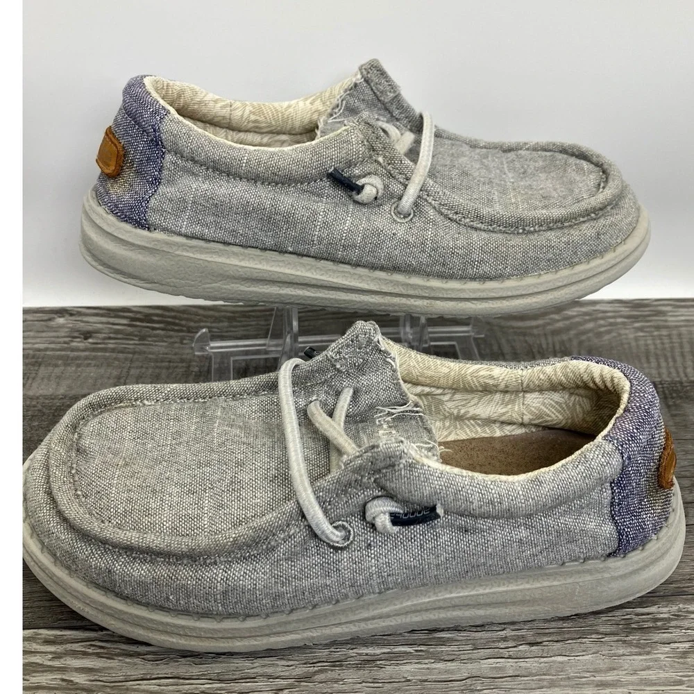 Hey Dude Wally Youth Steel Grey Loafers Kids Size K12 EU 31 Slip On Shoes